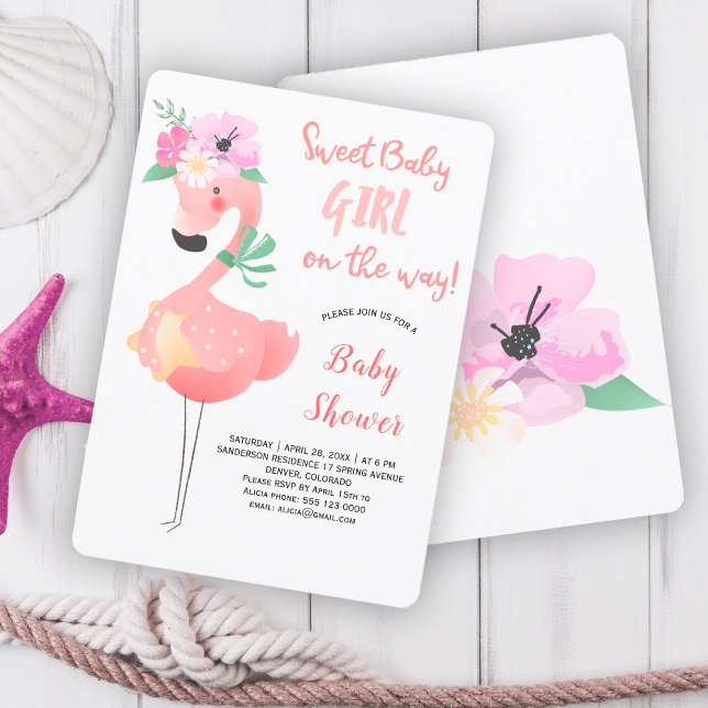 Invitation Fête de baby shower flamingo rose rose amusant (Créateur téléchargé)