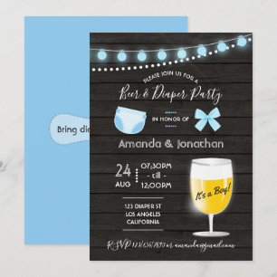 Invitation Fête de Baby Shower garçon Beer and Diaper dans un