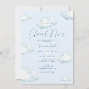 Invitation Fête de Baby Shower Nuage Neuf Bleu Blanc