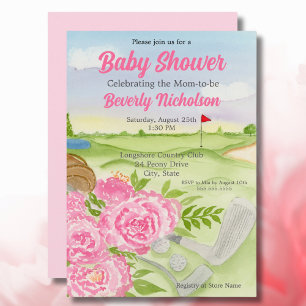 Invitation Fête de Baby Shower Pivoines sur terrain de golf