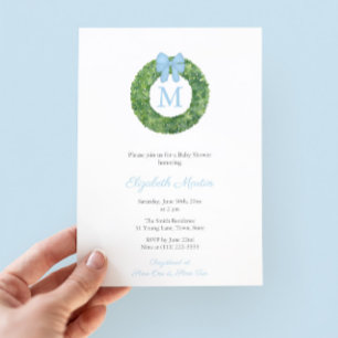 Invitation Fête de Baby shower pour garçon monogramme