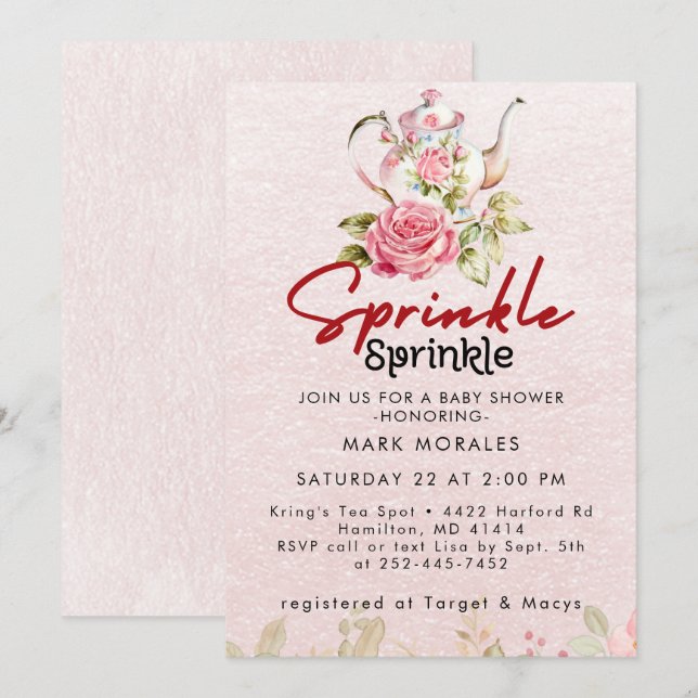 Invitation Fête de Baby Sprinkle Rose en aquarelle (Devant / Derrière)
