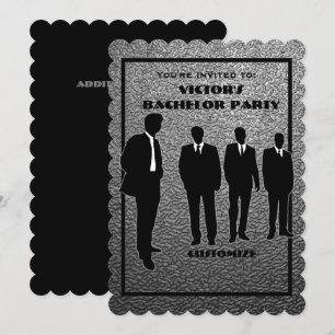Invitation Fête de Bachelor chic noir et argent