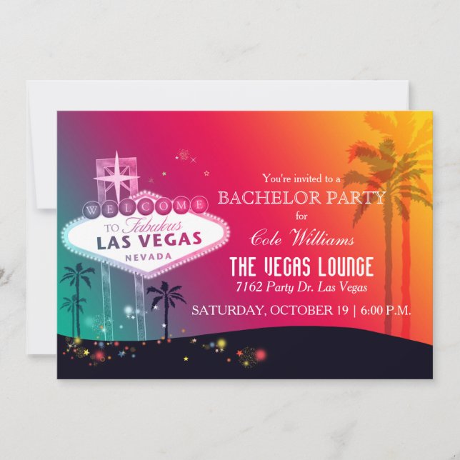 Invitation Fête de Bachelor Fun Glam Las Vegas (Devant)