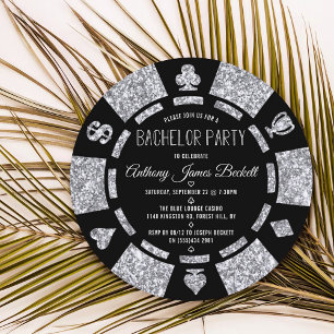 Invitation Fête de Bachelor Las Vegas Jetons de Poker Paillet