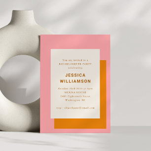 Invitation Fête de Bachelorèse géométrique moderne rose orang