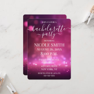 Invitation Fête de Bachelorette à Bokeh et Paillettes Roses J
