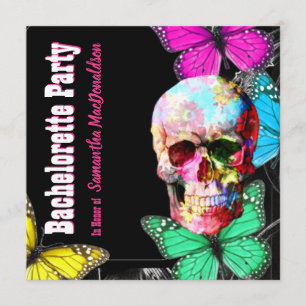 Invitation Fête de bachelorette à crâne de sucre et papillons