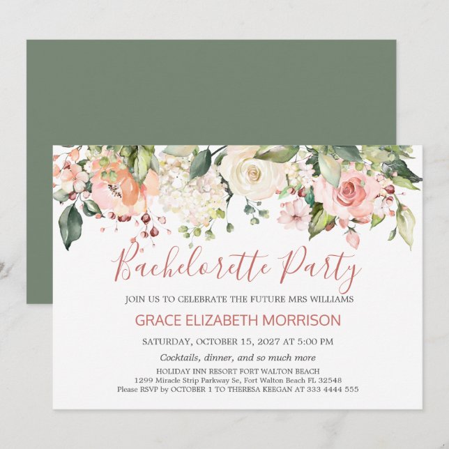 Invitation Fête de Bachelorette à fleurs d'aquarelle (Devant / Derrière)
