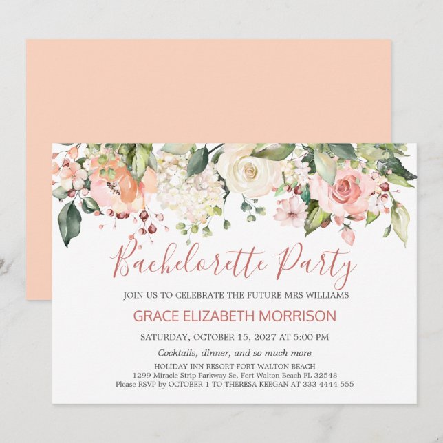 Invitation Fête de Bachelorette à fleurs d'aquarelle (Devant / Derrière)