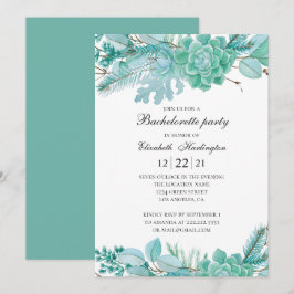 Invitation Fête de bachelorette à la menthe. Aquarelle succul