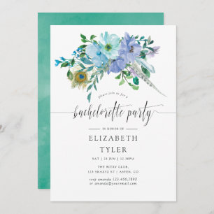 Invitation Fête de bachelorette Boho Mint and Blue Watercolor