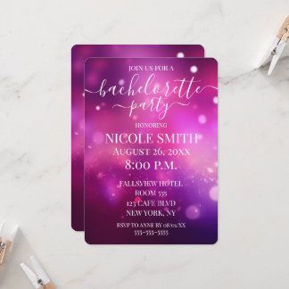 Invitation Fête de Bachelorette Bokeh Pailleté Rose Chaud