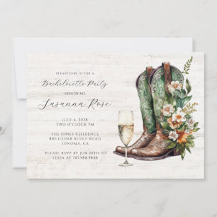 Invitation Fête de Bachelorette Bulles et Bottes Rustiques