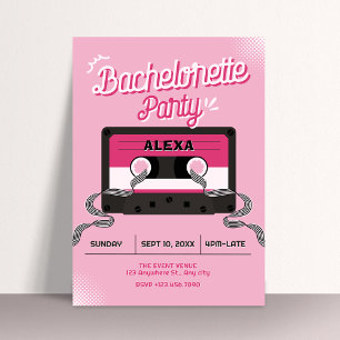 Invitation Fête de bachelorette cassette musicale rose