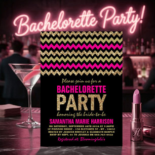 Invitation Fête de Bachelorette Chevron Paillettes Rose Chaud