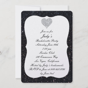 Invitation Fête de Bachelorette Cœur de Diamant Paillettes No