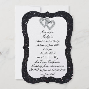 Invitation Fête de Bachelorette Cœurs de Diamant Paillettes N