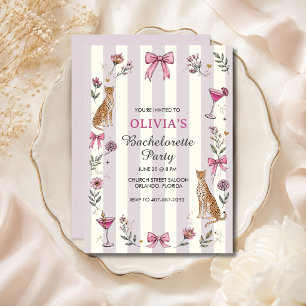 Invitation Fête de Bachelorette de Cheetah Coquette Lavande