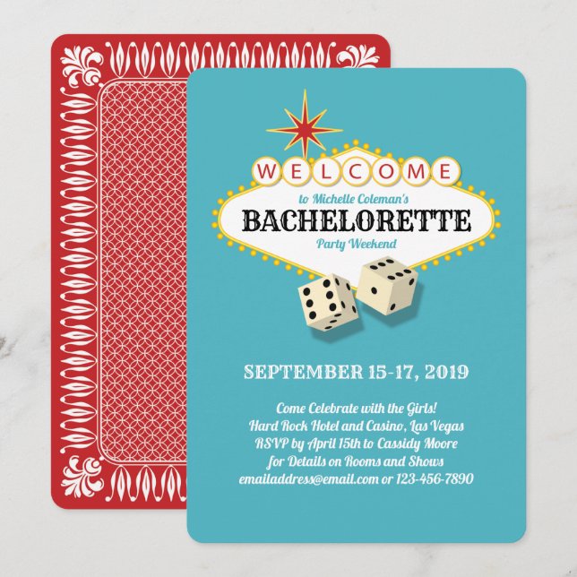 Invitation Fête de bachelorette de Las Vegas Turquoise (Devant / Derrière)
