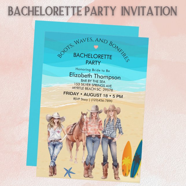 Invitation Fête de bachelorette de plage des Cowgirls côtière (Créateur téléchargé)