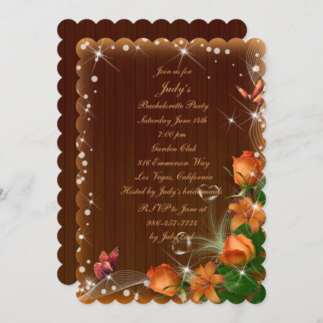 Invitation Fête de bachelorette en bois foncé rustique (Devant / Derrière)