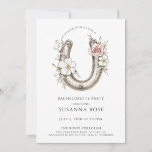 Invitation Fête de Bachelorette Fer à Cheval Floral Aquarelle