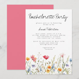 Invitation Fête de Bachelorette Fleur Sauvage Aquarelle