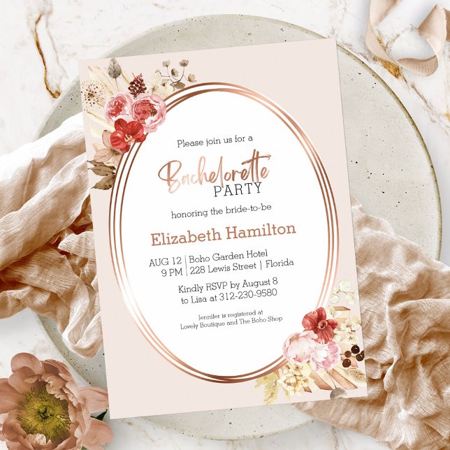 Invitation Fête de Bachelorette Fleurale à l'Aquarelle Rose (Créateur téléchargé)