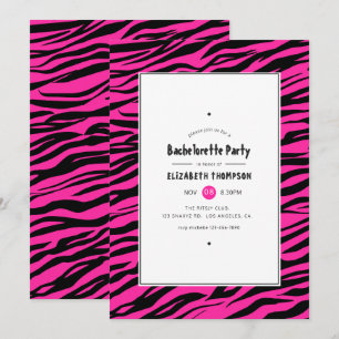 Invitation Fête de Bachelorette Hot-Pink & Black Tiger Stripe