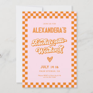 Invitation Fête de Bachelorette Rétro Rose et Orange au Couch