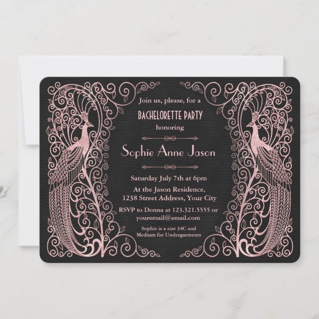 Invitation Fête de Bachelorette Rose Gold Art Déco Noir (Devant)