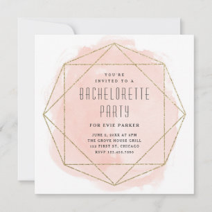 Invitation Fête de Bachelorette Rose Pailleté Aquarelle