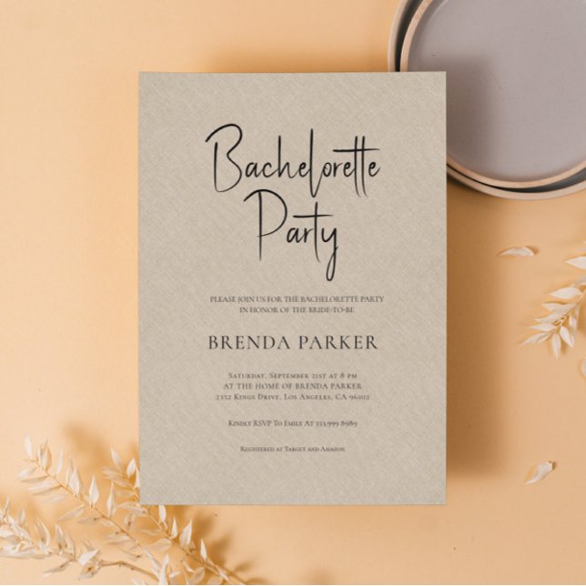 Invitation Fête de Bachelorette Simple Toile de Lin Noir (Créateur téléchargé)