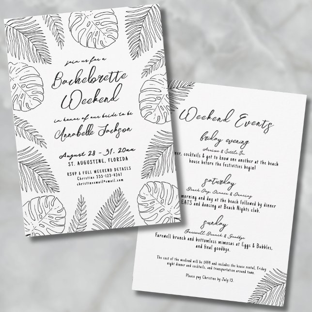 Invitation Fête de bachelorette Tropical Hand Drake Beach (Tropical Hand Drawn Beach Bachelorette Party Invitation)