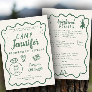 Invitation Fête de bachelorette verte à la main de camping