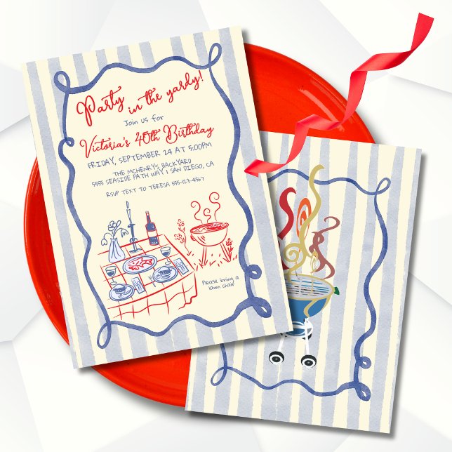 Invitation Fête de barbecue dans la cour dessinée à la main (Créateur téléchargé)