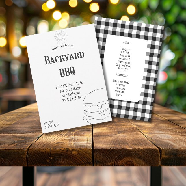 Invitation Fête de barbecue dans la cour Plaid rustique Barbe (Créateur téléchargé)