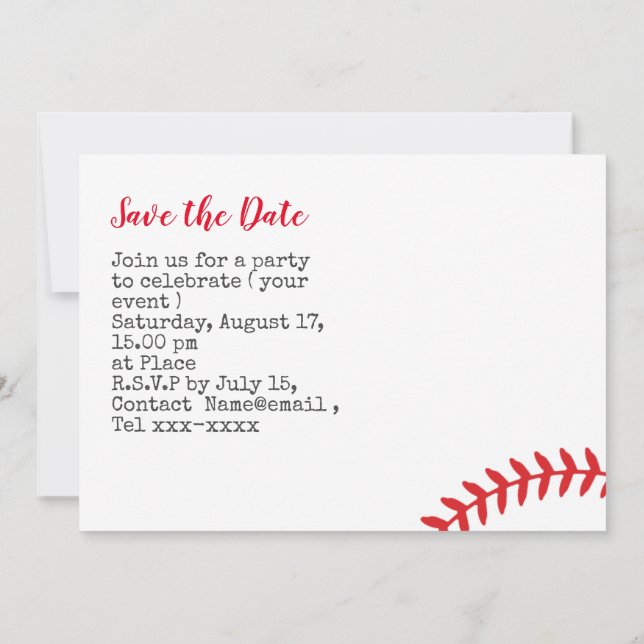 Invitation Fête de baseball, enregistrez la date  (Dos)