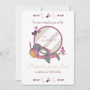 Invitation Fête de beauté et jeux pour filles