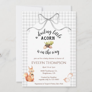 Invitation Fête de bébé 020 Brume Douce Écureuil Gingham Glan