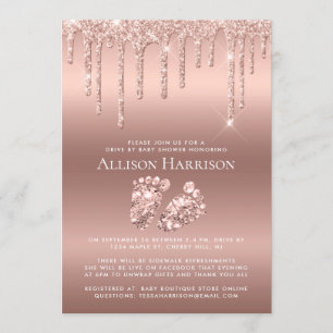 Invitation Fête de bébé à bord de rose gold  Paillettes