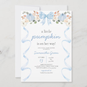 Invitation Fête de bébé à la citrouille au ruban bleu