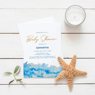 Invitation Fête de bébé à l'aquarelle Élégance Côtière