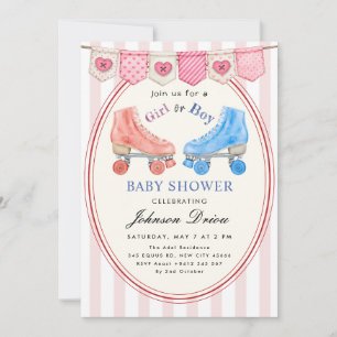 Invitation Fête de bébé à l'aquarelle rose   Roller Skate