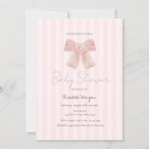 Invitation Fête de bébé à l'aquarelle rose ruban rayé