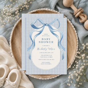 Invitation Fête de bébé à ruban bleu en nœud papillon