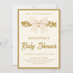 Invitation Fête de bébé à ruban gingham ivoire