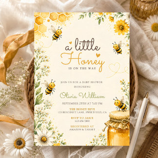 Invitation Fête de Bébé Abeille Miel Doux Fleur Sauvage