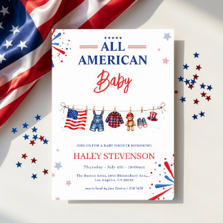 Invitation Fête de bébé américaine du 4 juillet patriotique